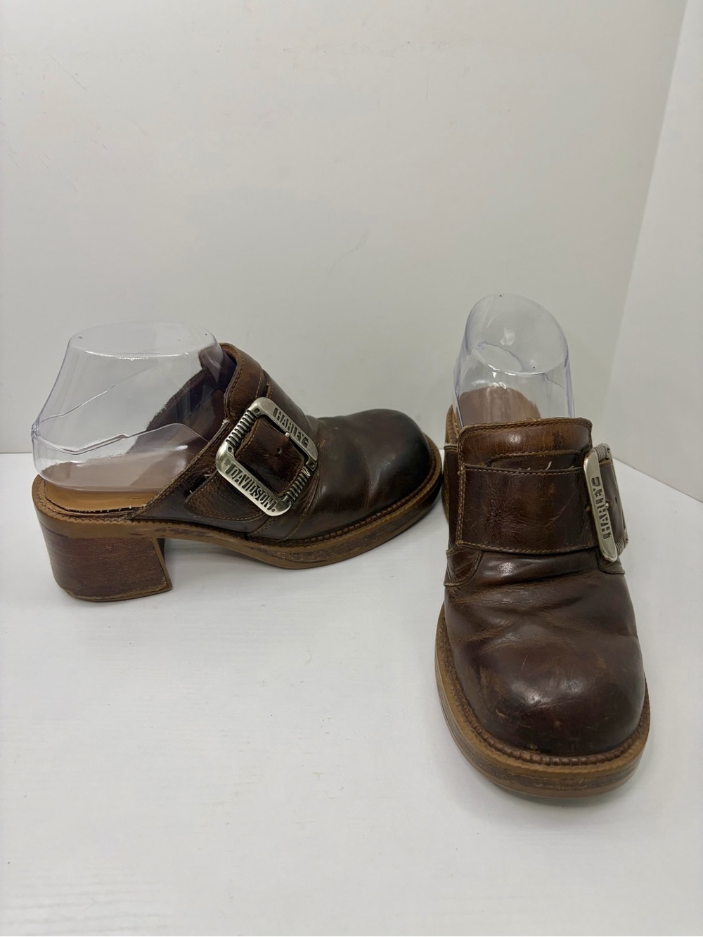 Harley Davidson Brown Distressed Leather Buckle Mule Clogs Size 7